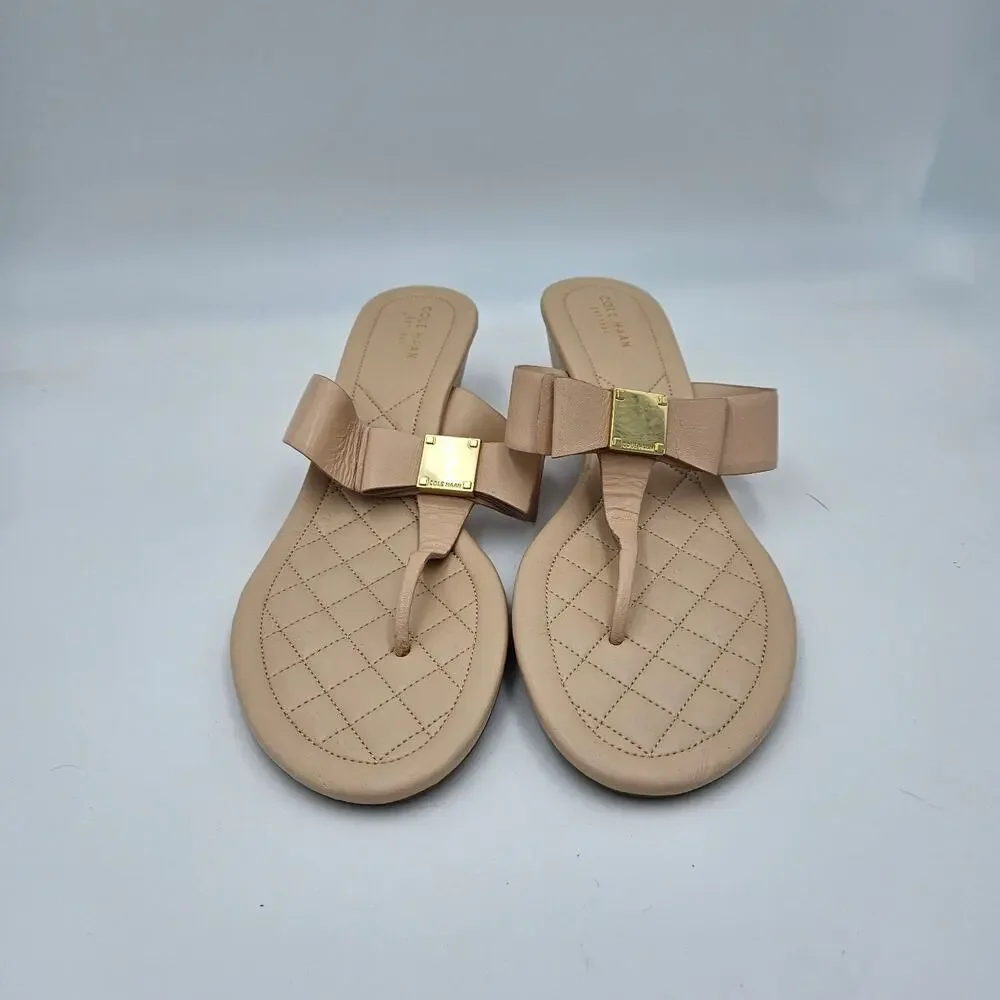Cole Haan Tali Leather Bow Thong Sandals Beige Flip‎ Flop Summer Slide 10.5